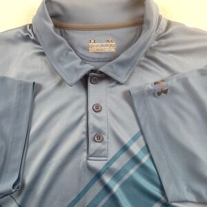 Under Armour Men's Heat Gear Blue Diag Stripe Short Sleeve Golf Polo Shirt – XL